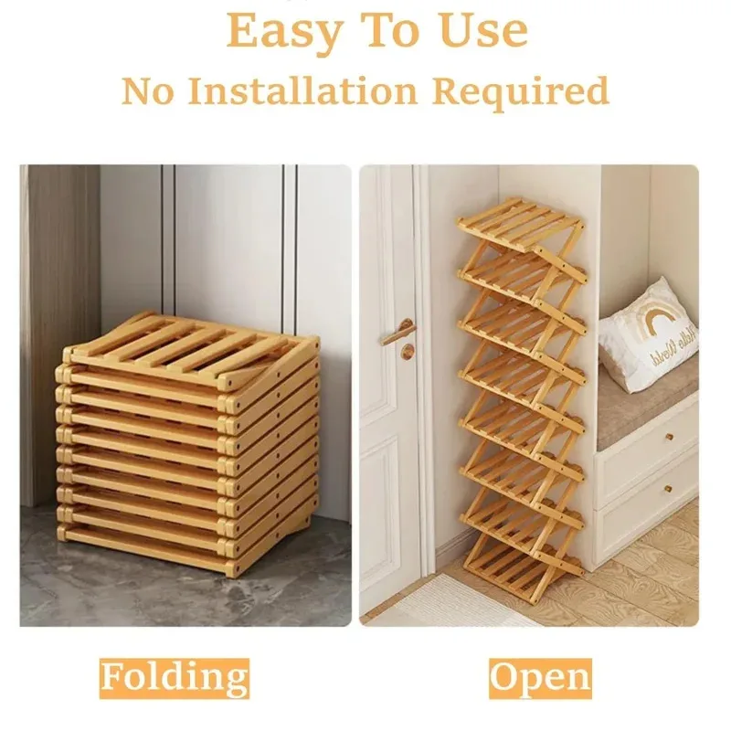 

1 piece of bamboo shoe rack, foldable design, small area, easy to use, suitable for storing family shoes