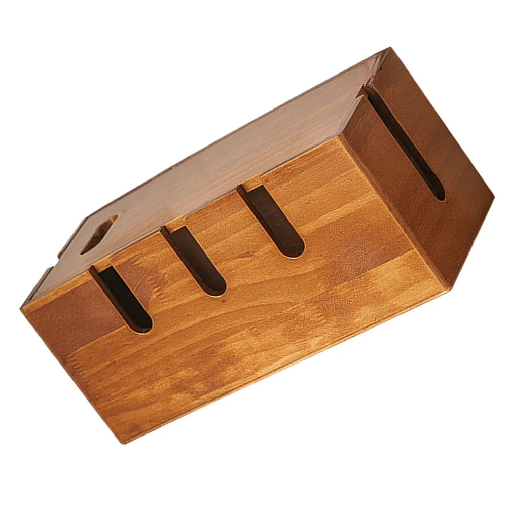 Solid Wood Cable Organizer Box Desktop Cord Management Storage For Chargers Power Strip Wire Hider Large Cord Organizer Box