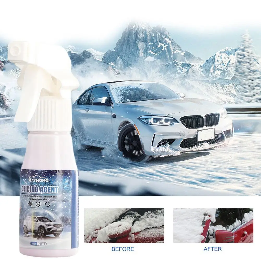 60ML Ice Remover Spray Winter Car Windshield Deicer Anti-Icing Frost Spray Snow Snow Kit Spray Removal Protection Defrostin M8Z0