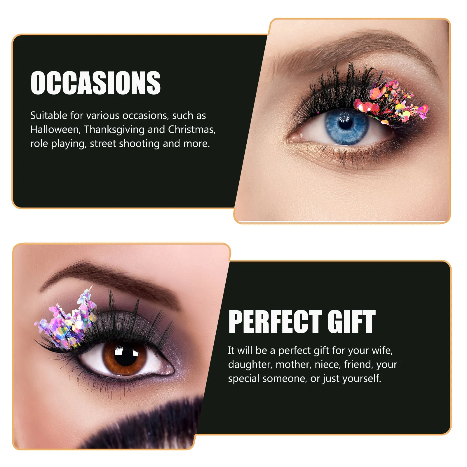 

Fake Eyelashes 3 Pairs Natural Kit Clusters Glitter False Color Extensions Long Wear Reusable lashes for Halloween Gifts