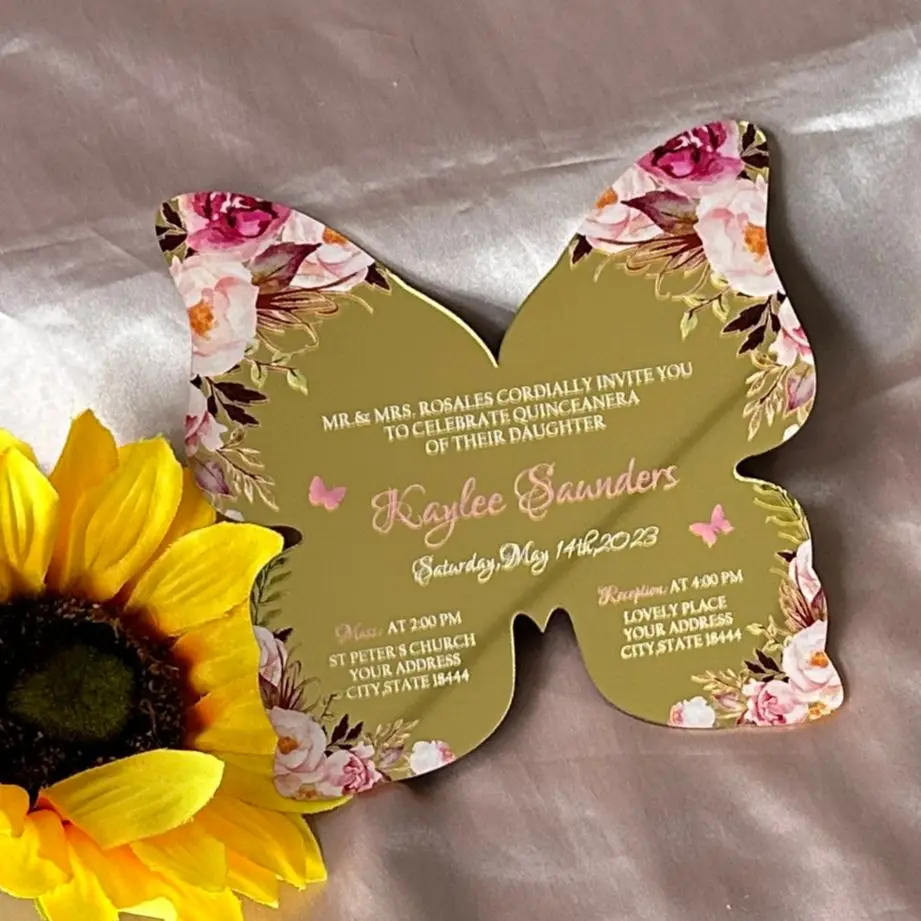 10pcs Custom Butterfly Acrylic Bridal Shower Invitation,Sweet 16th Quinceanera Birthday Baptism Invitation for Party Decoration