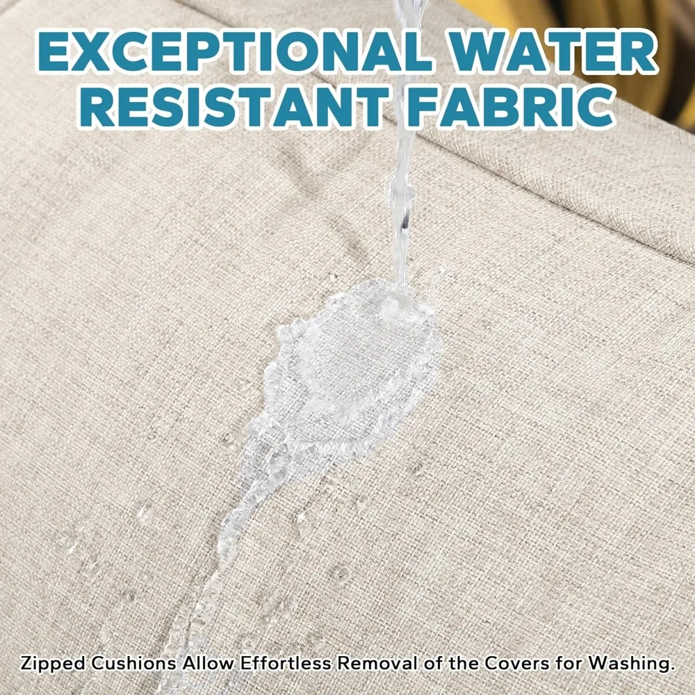 كراسي هزازة من الخيزران في الهواء الطلق ومجموعة طاولة جانبية: كرسيين بذراعين دوارين مع وسائد قابلة للغسل #4