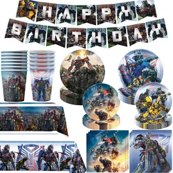 Transformation Tableware Party Supplies Boy Birthday Balloon Party Backdrop Banner Disposable Robot Party Tableware Toy Gifts