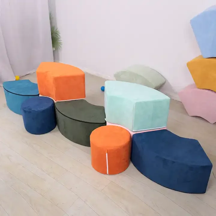 Newly Arrival 7 in 1 Foam mat Building Blocks Candy Color Kids Play Couches Children Play Couch