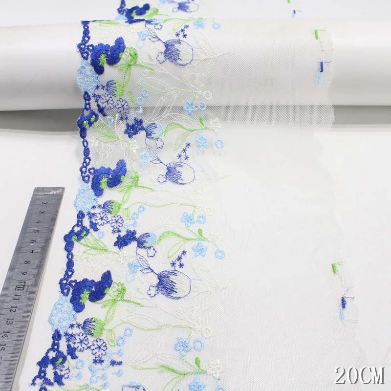 

30Yards Vivid 20cm Soft Tulle Colorful Flower Embroidery Lace White Mesh Lace Trim for Lingerie Dress