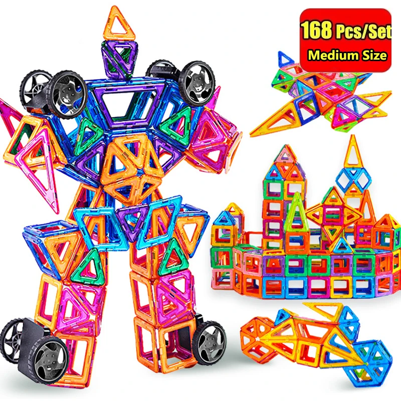 

168pcs Medium Size Magnetic Building Blocks Magnet Constructor Designer Set Educational Toys for Children Gifts