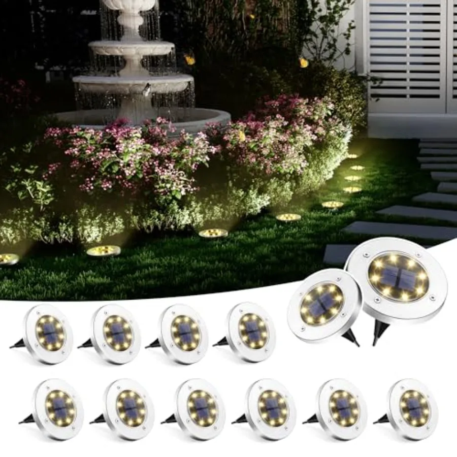 

Solar Ground Lights, Solar Lights Outdoor Waterproof, 8 LED Solar Powered Landscape Lighting for Garden Yard Patio Driveway Pat