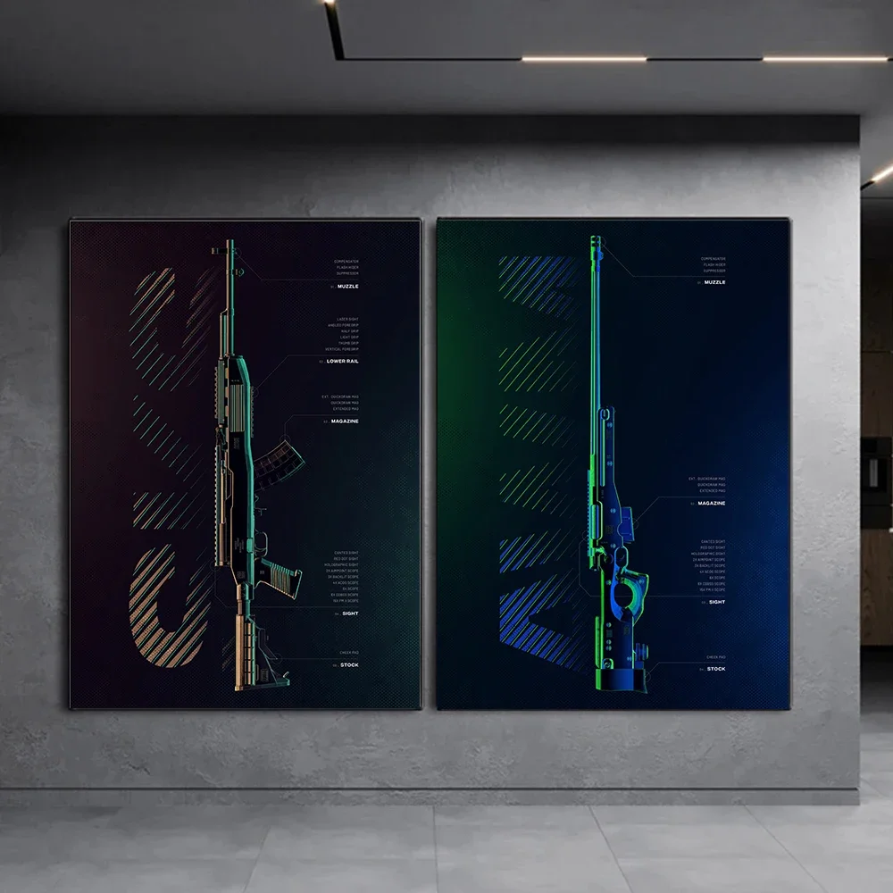 أسلحة النيون الأعمال الفنية الملصقات صور SKS AWM M416 AK47 98K بندقية قماش اللوحة المشارك غرفة السينما ديكور غرفة نوم المنزل