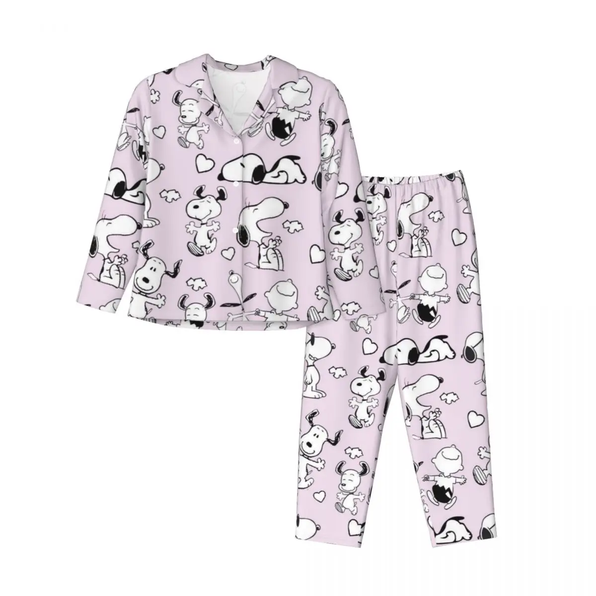 

Snoopy Women's Pajamas Set Button Down Pajama 2 Piece Suit Pyjama Femme Nightwear Loungewear