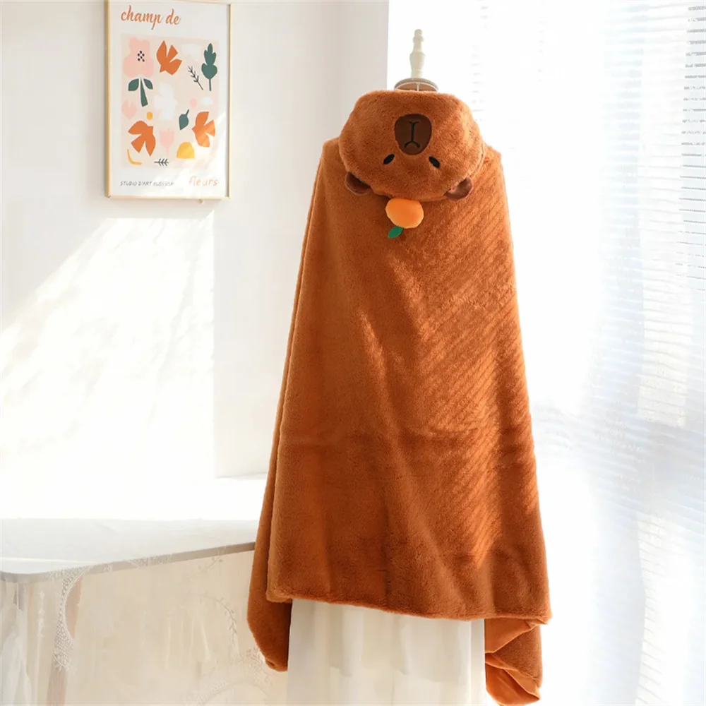 Capybara With Hat Nap Blanket Thicken Warm Autumn and Winter Cloak Fluffy Blanket Cloak