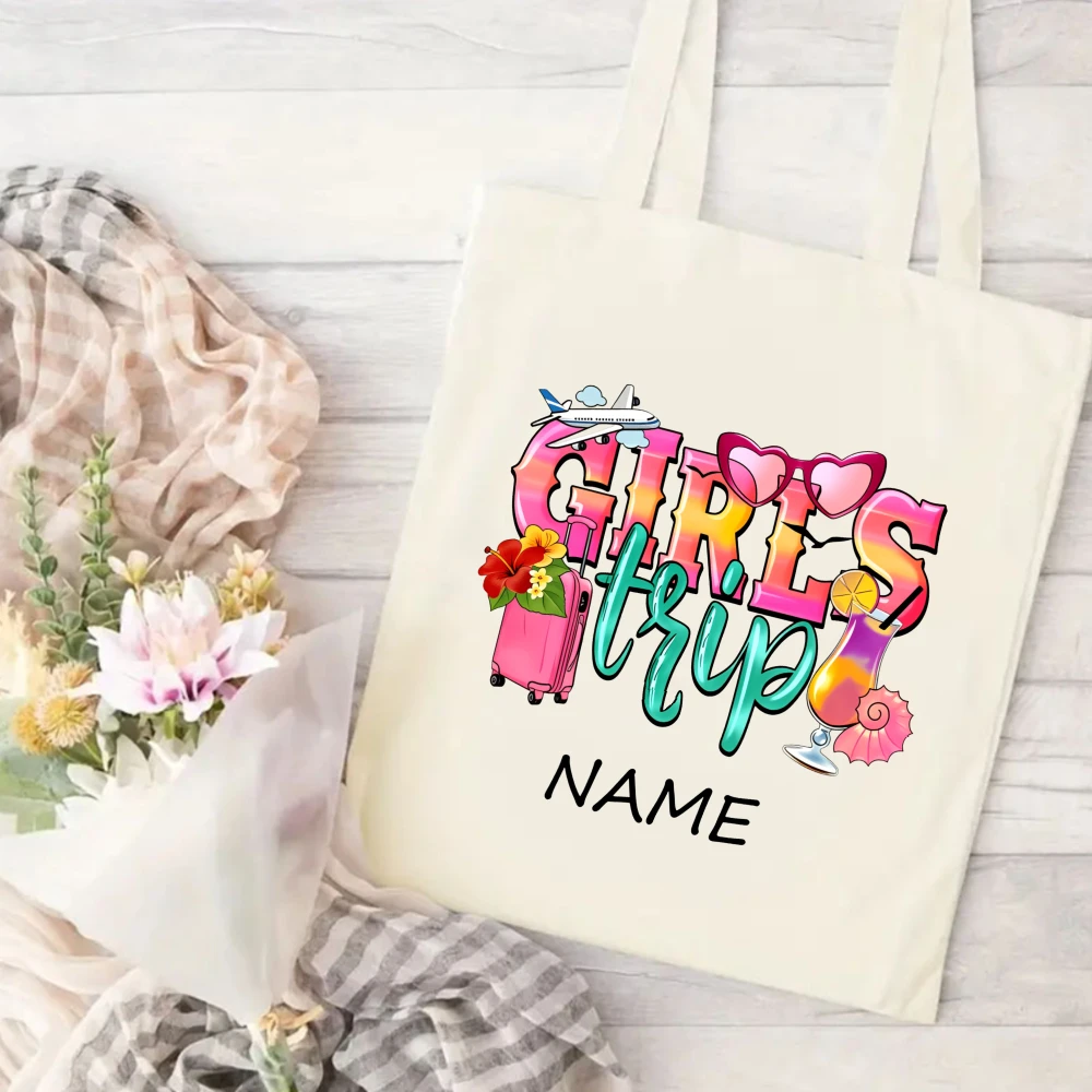 1pc Girls Trip Tote Bag Suitable For Women Girls Suitcase Cocktail Print Handbag Rectangular School Bag For Travel Shopping