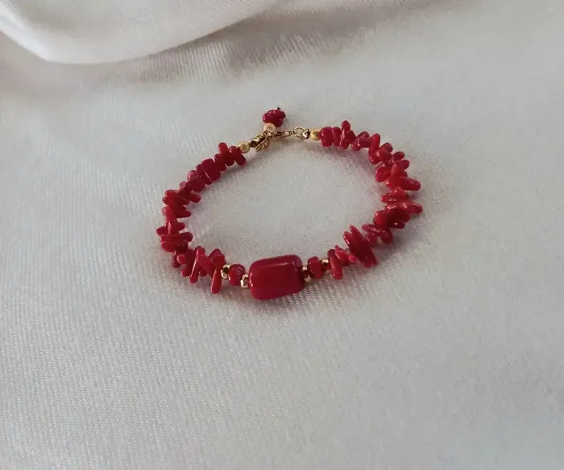 Coral bracelet Red coral bracelet Gemstone bracelet Christmas gift Gift for her Mothers gift