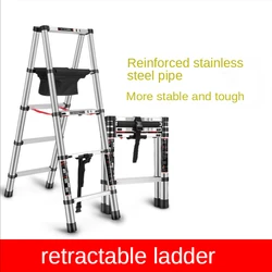 Herringbone Stainless Steel Ladder A-type Telescopic Ladders 5-Step Folding Ladder Non-slip Extension Step Ladders Thicken Stair