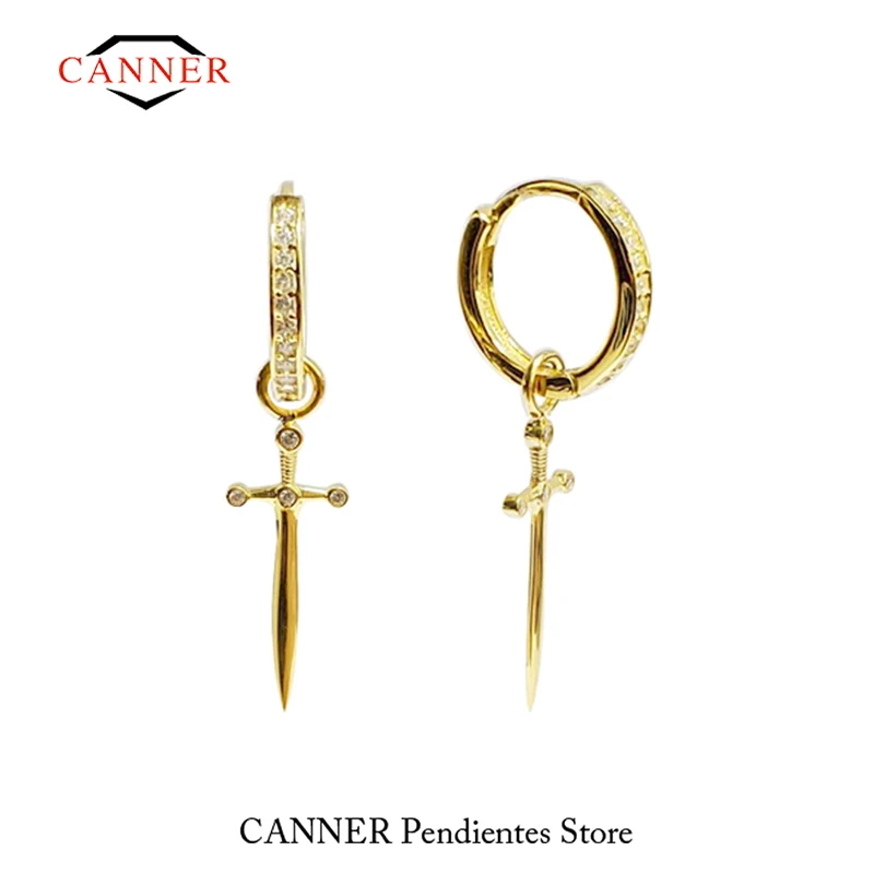 CANNER Real 925 Sterling Silver Dagger Zircon Pendant Drop Earrings For Women Piercing Earring Earings Jewelry Pendientes