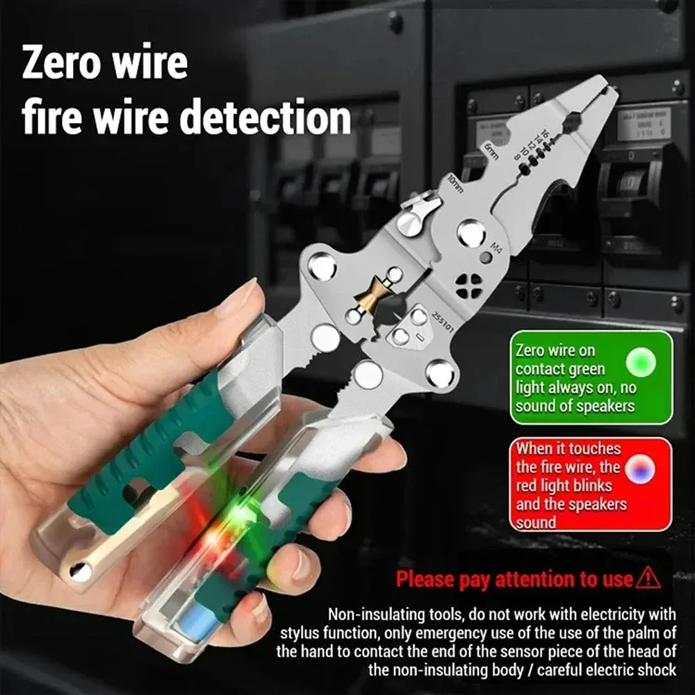 Folding Wire Stripper Pliers with Voltage Test, Wire Cutting and Crimping, Multifunctional Electrician Tool for Professionals