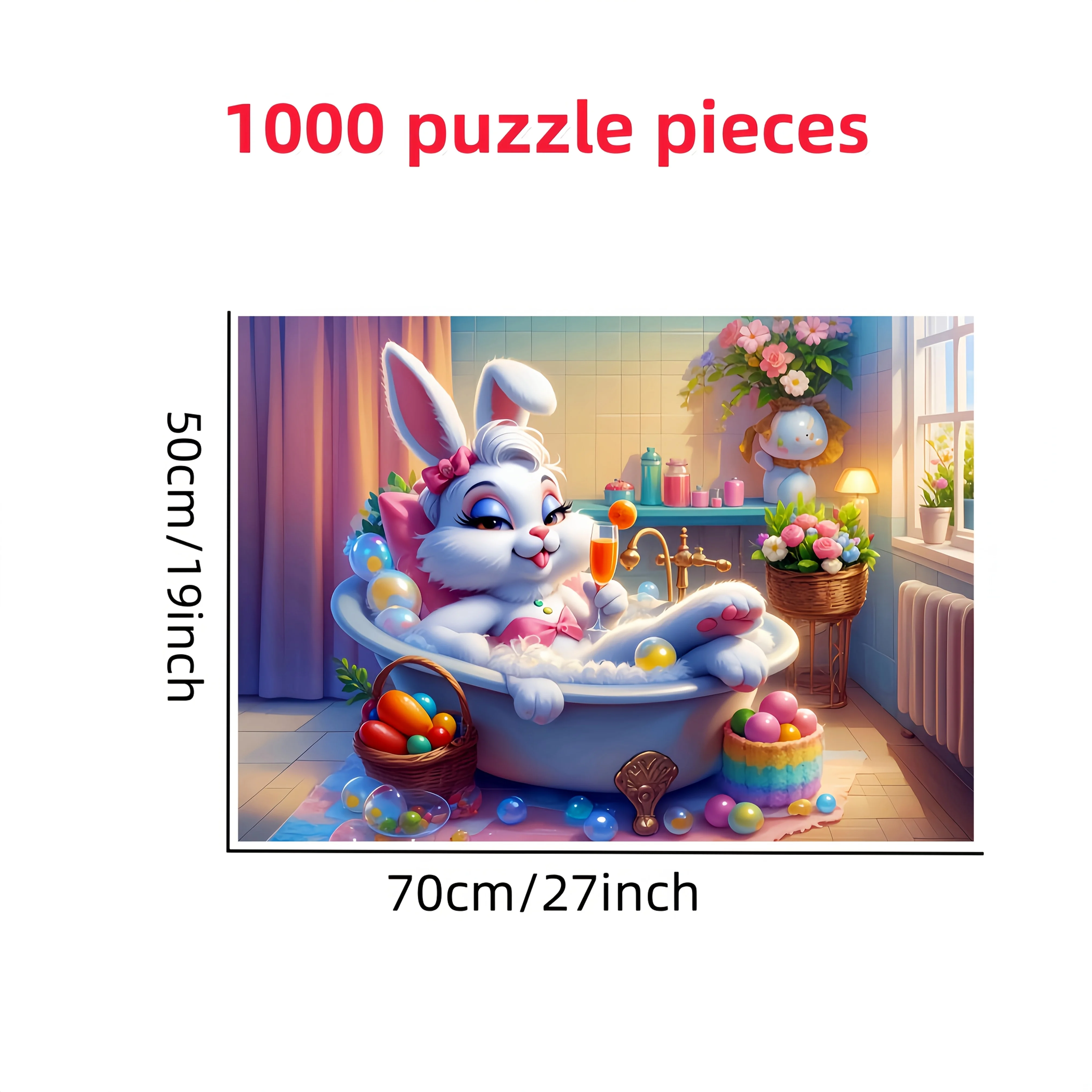 1000pcs Rabbit Bubble Bath Puzzle - Challenging DIY Brain Teaser with Rabbit-Themed Picture, 1000pcs for Adults & Families, Fa