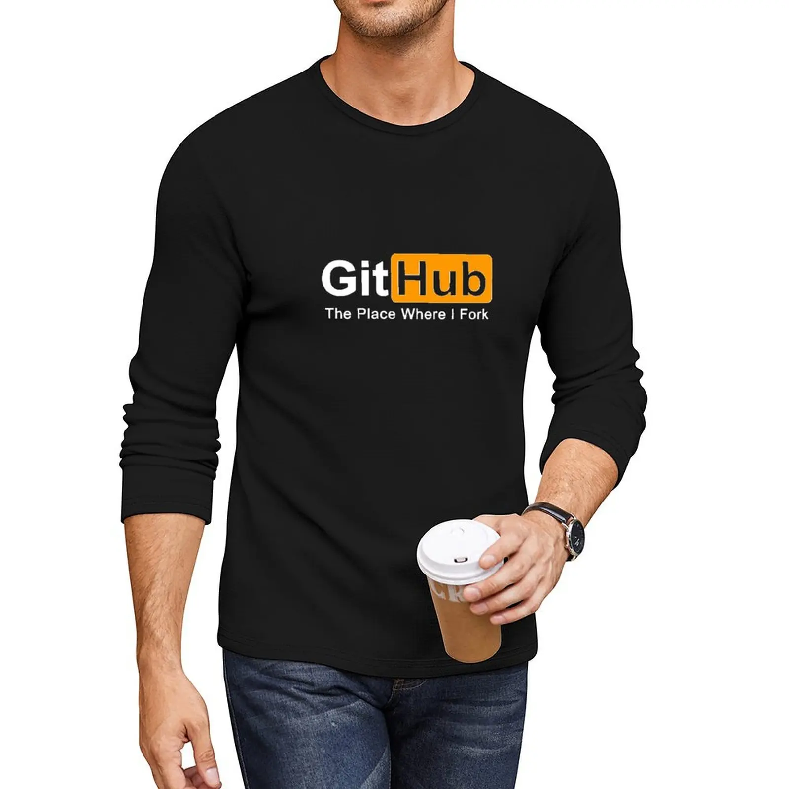 

Github The Place Where I Fork Programming Long T-Shirt black t shirt tees aesthetic clothes anime clothes men clothings