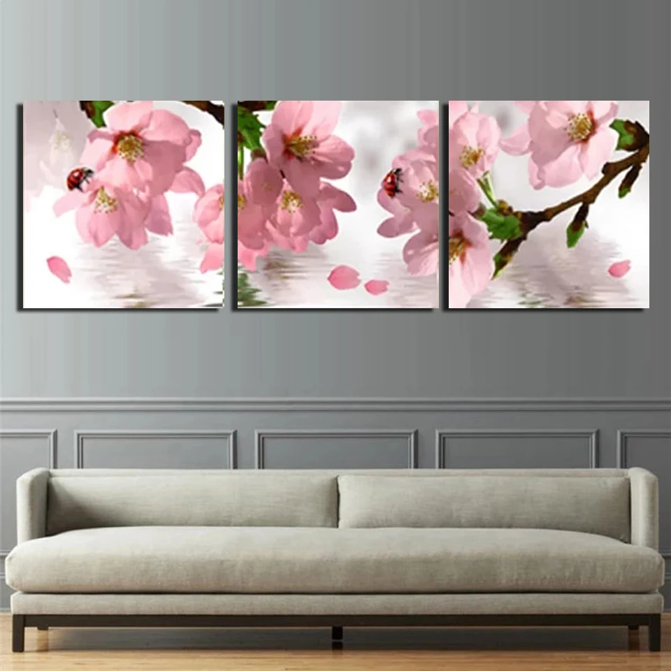 Diamond Painting 3 Pcs Flowers Triptych Full Square/Round Diamond Mosaic Cross Stitch Kits Diamond Embroidery For Room Decor