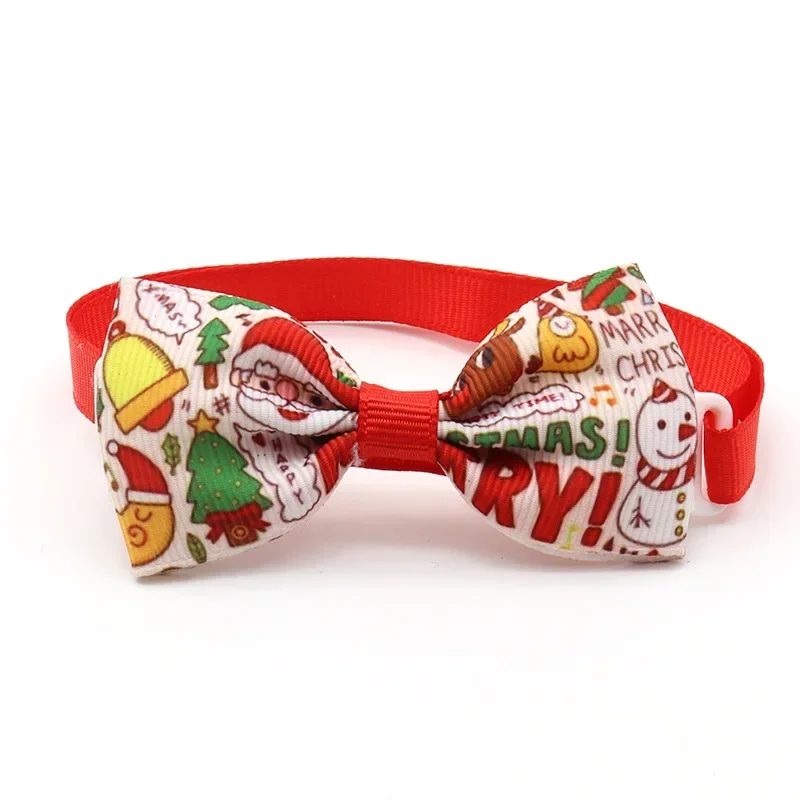 Christmas Pet Bowknot Collars Santa Claus/Snowman Pattern Neck Tie for Puppy Kitten Classic Red Green Cat Dog Necklace Supplies