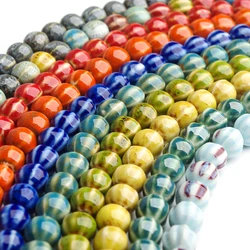 28Pcs/strip About 11mm Ceramics Beads Pumpkin Stripe Hole Colorful Glaze Beads Handmade Porcelain Beads for Jewelry Making
