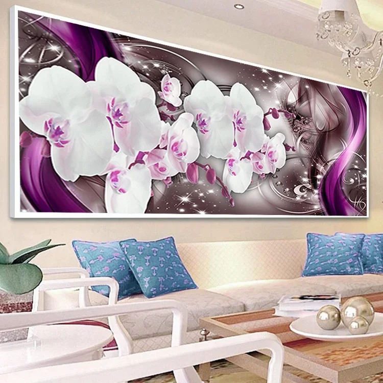 DIY full Diamond Embroidery,Round Diamond Purple Charming Magnolia Flower Living room decoration rhinestone Diamond painting