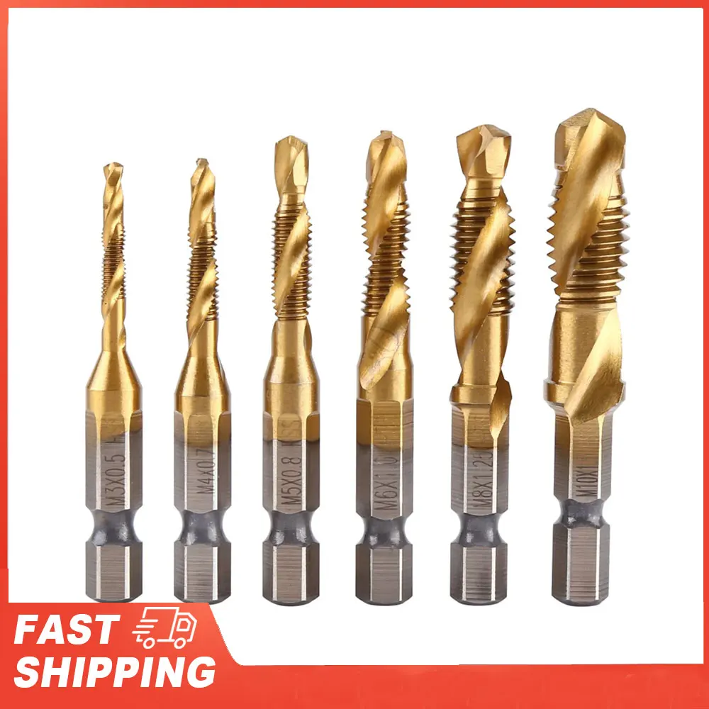 Metric Thread M3-M10 Titanium Coated HSS Drill and Tap Bits 1/4
