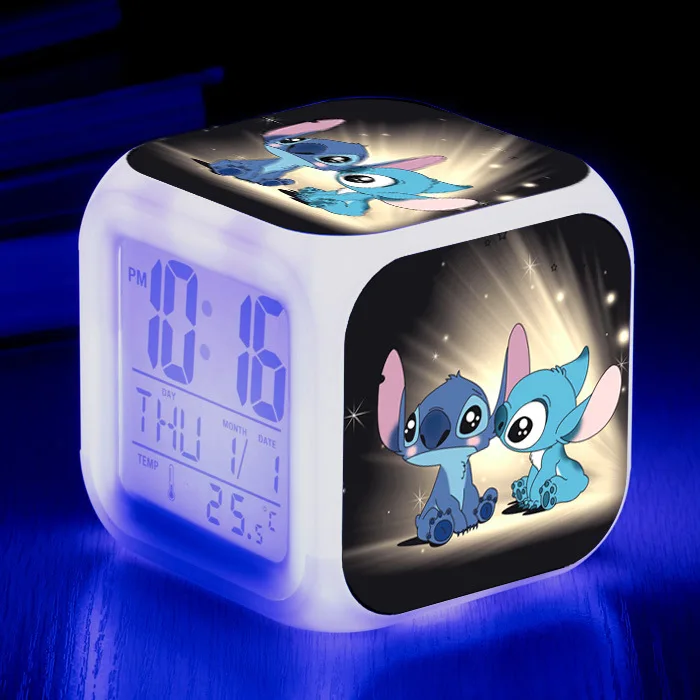 Stitch Alarm Clocks Night Light Color Change 7 Led Anime Lilo&stitchs Stich Desk Home Decor Kids Cartoon Birthday Christmas Gift