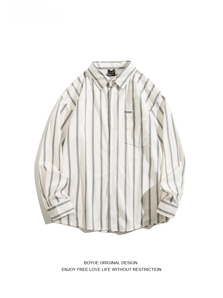 

Boyue Long Sve irt Casual Commute ex Spring Autumn Striped Thin Outerwear Youth ular Loose Fit arp Collar