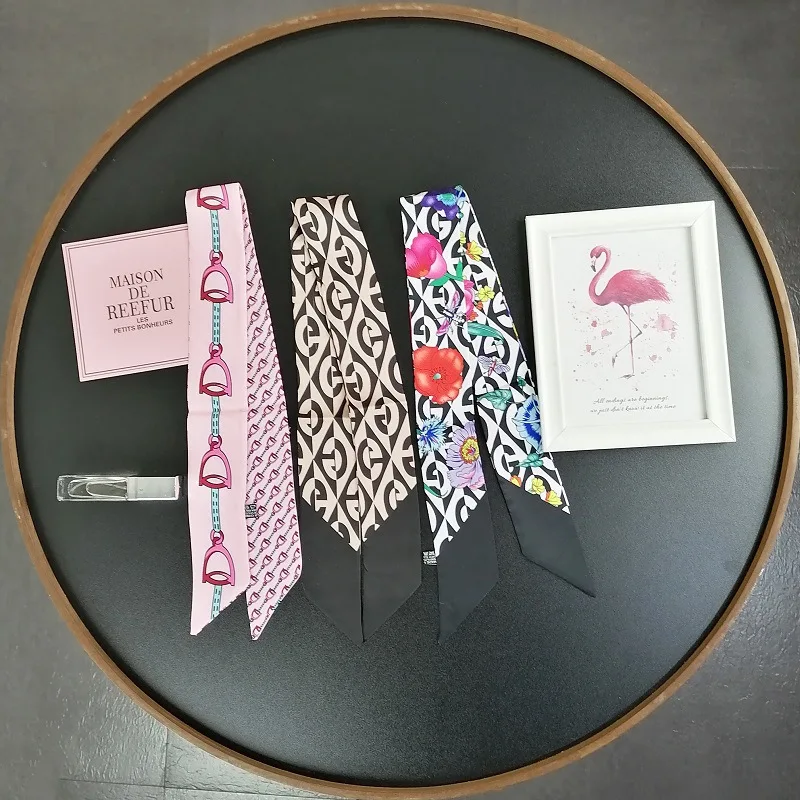 5*85cm nueva cadena de herradura flor enredada bolsa mango cinta pequeña bufanda de sarga para mujer bufanda de seda regalo al por mayor