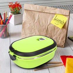 Portable Lunch Bento Box with Folding Handle Stainless Steel Liner Leakproof Food Storage Containers Outdoor Bento Boxes