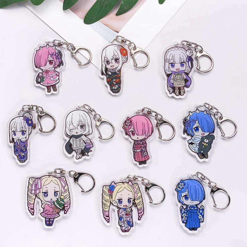 5Pcs Anime Re:ZERO - Starting Life in Another World Acrylic Keychain Accessories Cute Bag Charm Backpack Pendant Key Ring Gifts