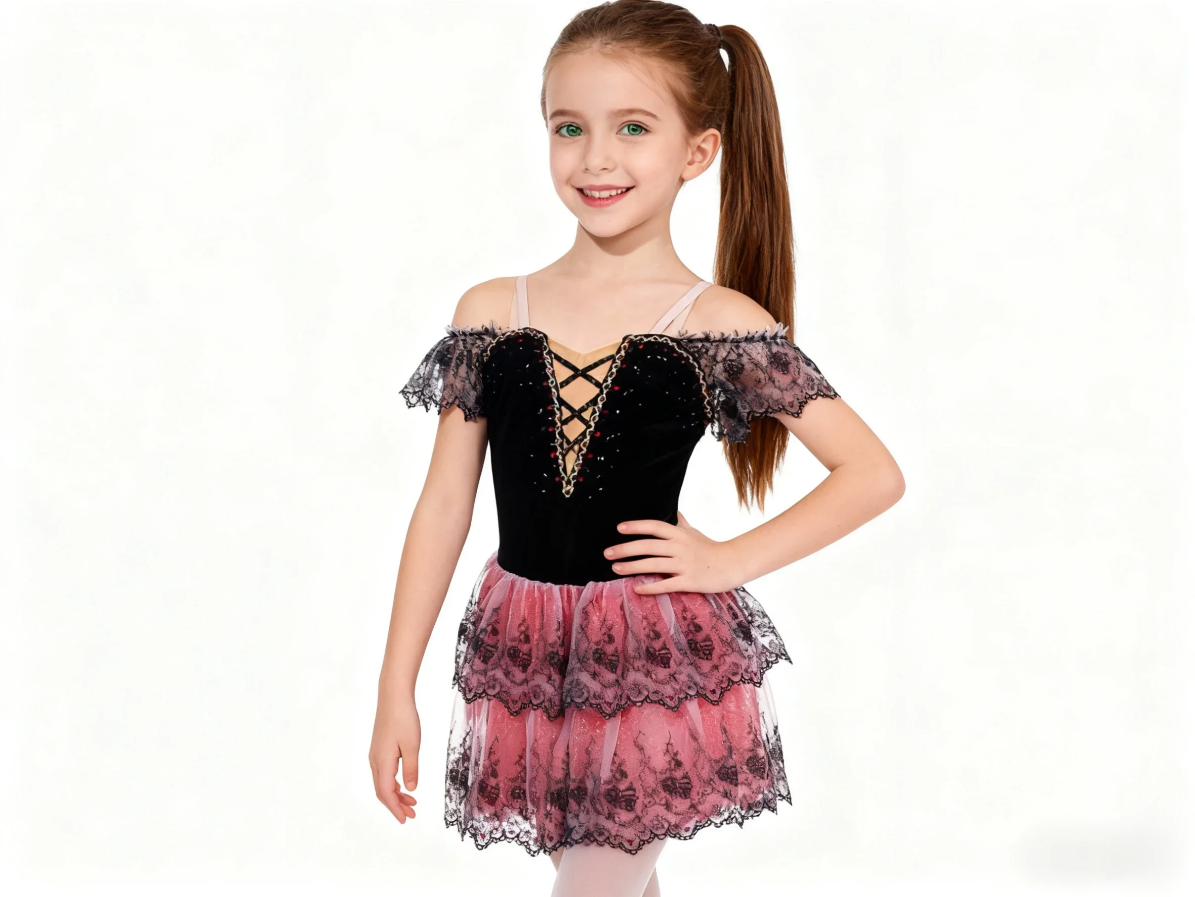 카르멘 변형 발레 드레스 어린이 전문 발레 튜튜스 소녀 공연용 검정 빨강 대회 의상 발레리나