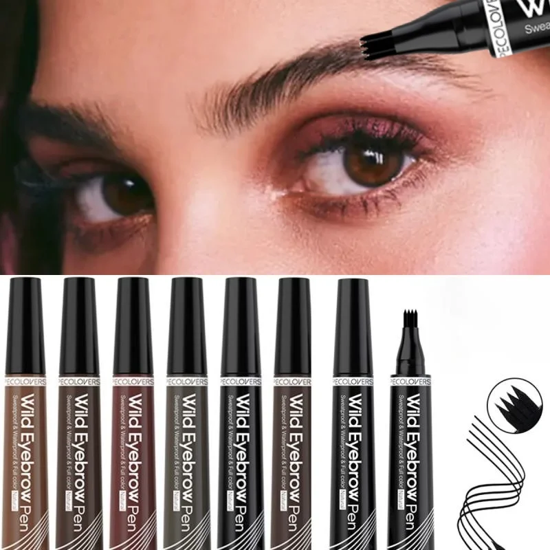 4 Punkte Augenbrauenstift, wasserdicht, 4 geteilte Spitze, Augenbrauenstift, Augenbrauen-Tattoo-Stift, wasserdicht, flüssig, schwarzer Augenbrauen-Make-up-Stift