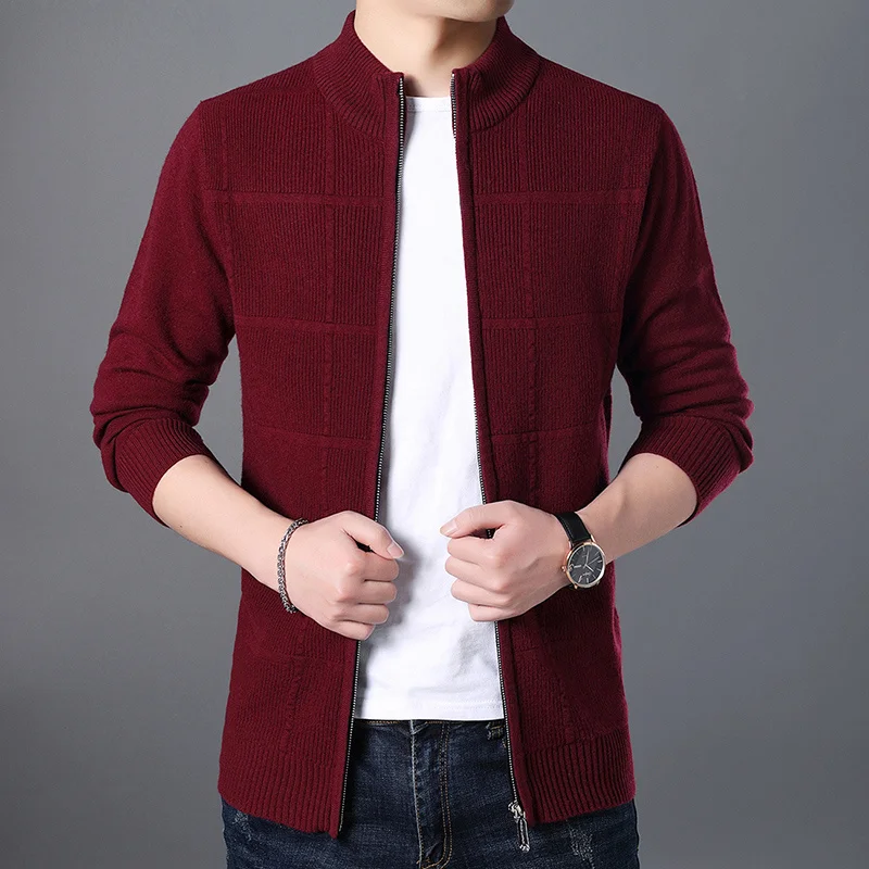 cardigans Men's autumn and winter new thickened 100% cardigan zipper collar cardigan sweater coat