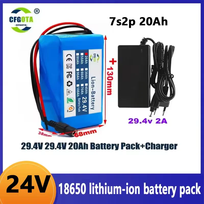 24V NEUER 7s2p 20Ah 18650 Lithium-Ionen-Akku 29,4V 20000mAh Akku+Ladegerät