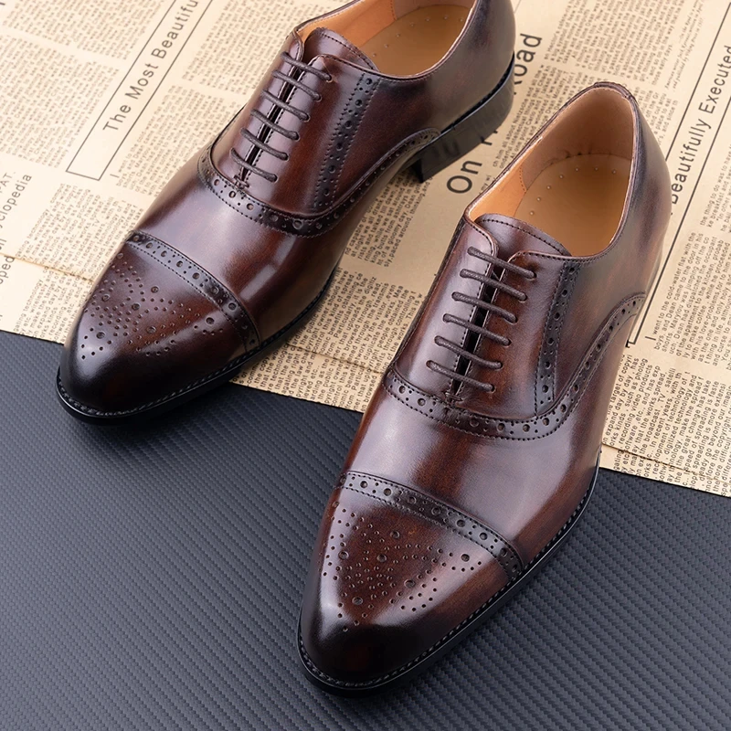 Classic Brogue Shoe Men\'s Business Suits Matches New Style Genuine Cowhide Handmade Formal Office Wedding Party Mans Dress Shoes