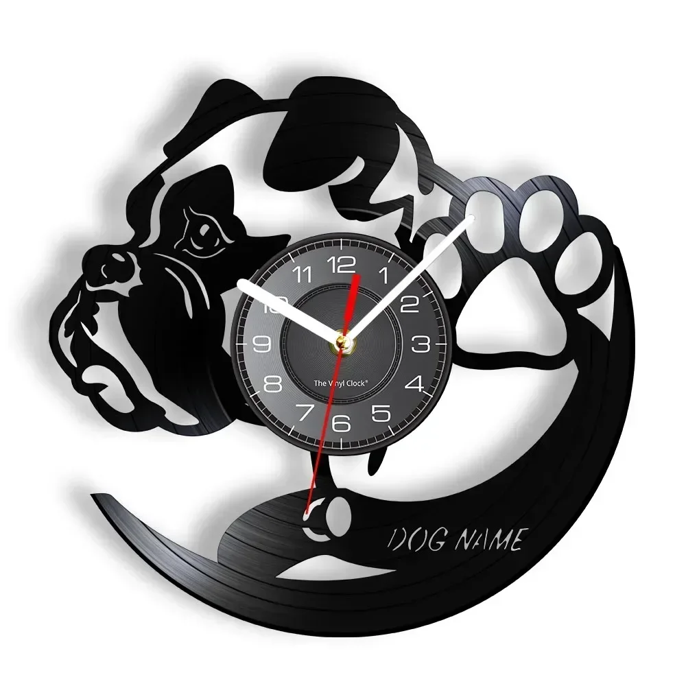 Personalized Pug Dog Wall Clock for Pet Shop Puppy Dog Breed Custom Name Vinyl Record Wall Clock Music Album Home Decor Watch