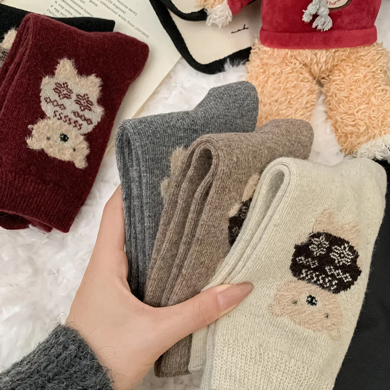 لطيف الكرتون الدب النساء الجوارب الخريف والشتاء رشاقته الدافئة جوارب من الصوف. النساء اليابانية كلية نمط فتاة جوارب أنبوبية متوسطة هدية #2