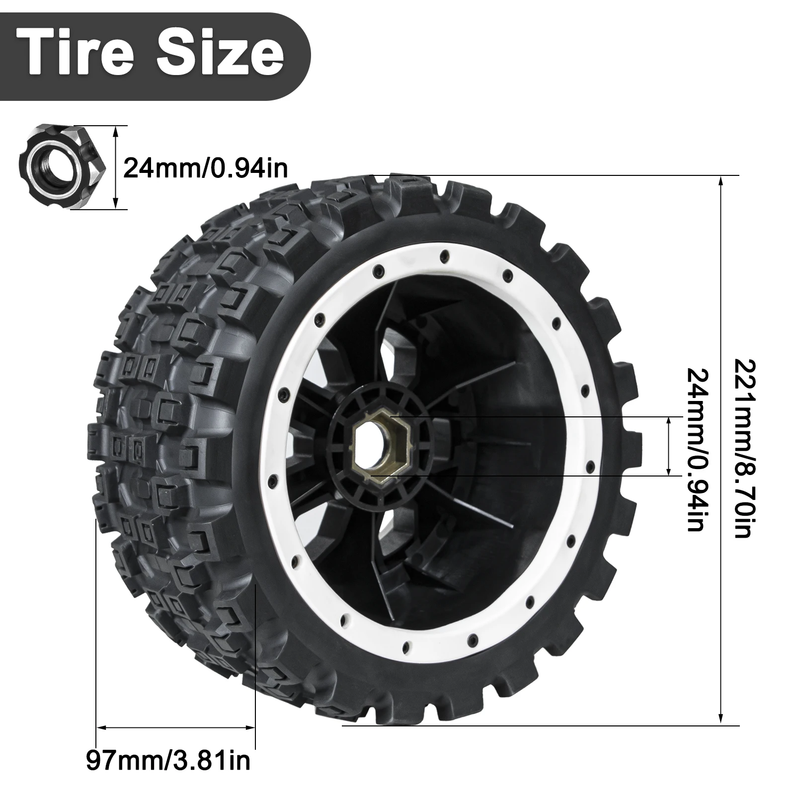 HFLRC MX38 1/8 Monster Truck Tires and Wheels 4PCS 175mm 17mm Hex for ARRMA Kraton 6S Notorious Outcast E-Revo