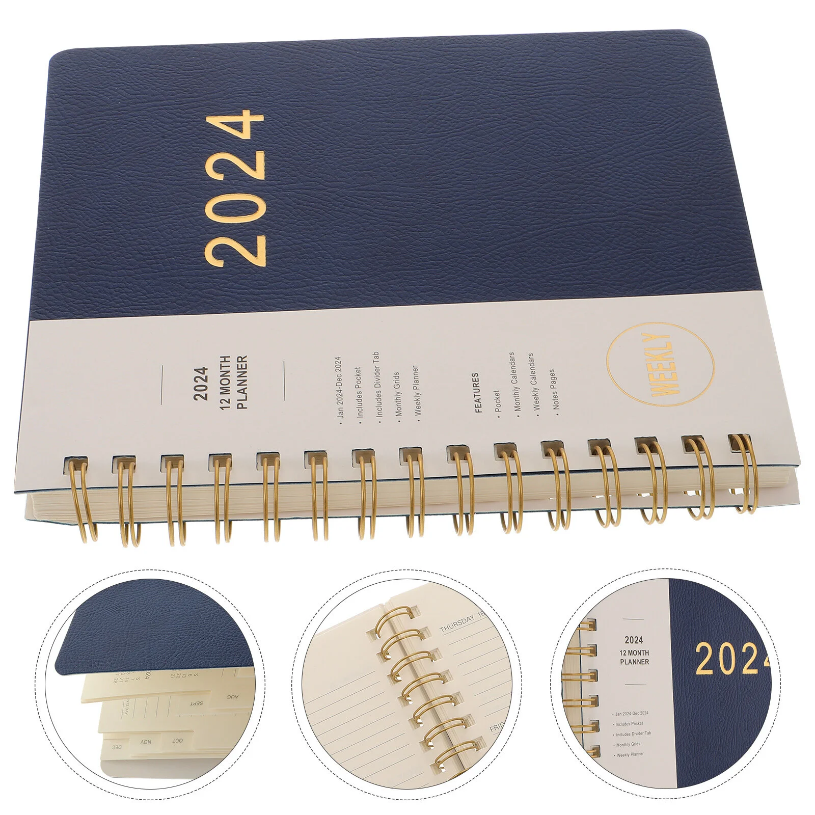 

2024 Year Spiral Binder Notebook Agendas Planner Diary Weekly Organizer Note Books Monthly Kraft Paper Schedule