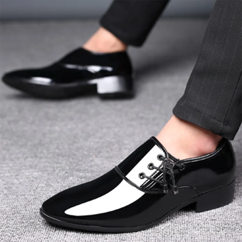 Trending Italian Patent Leather Shoes for Men Business Shoe Lace Up Oxfords Plus Size Male Wedding Party Shoes Men Black Leather