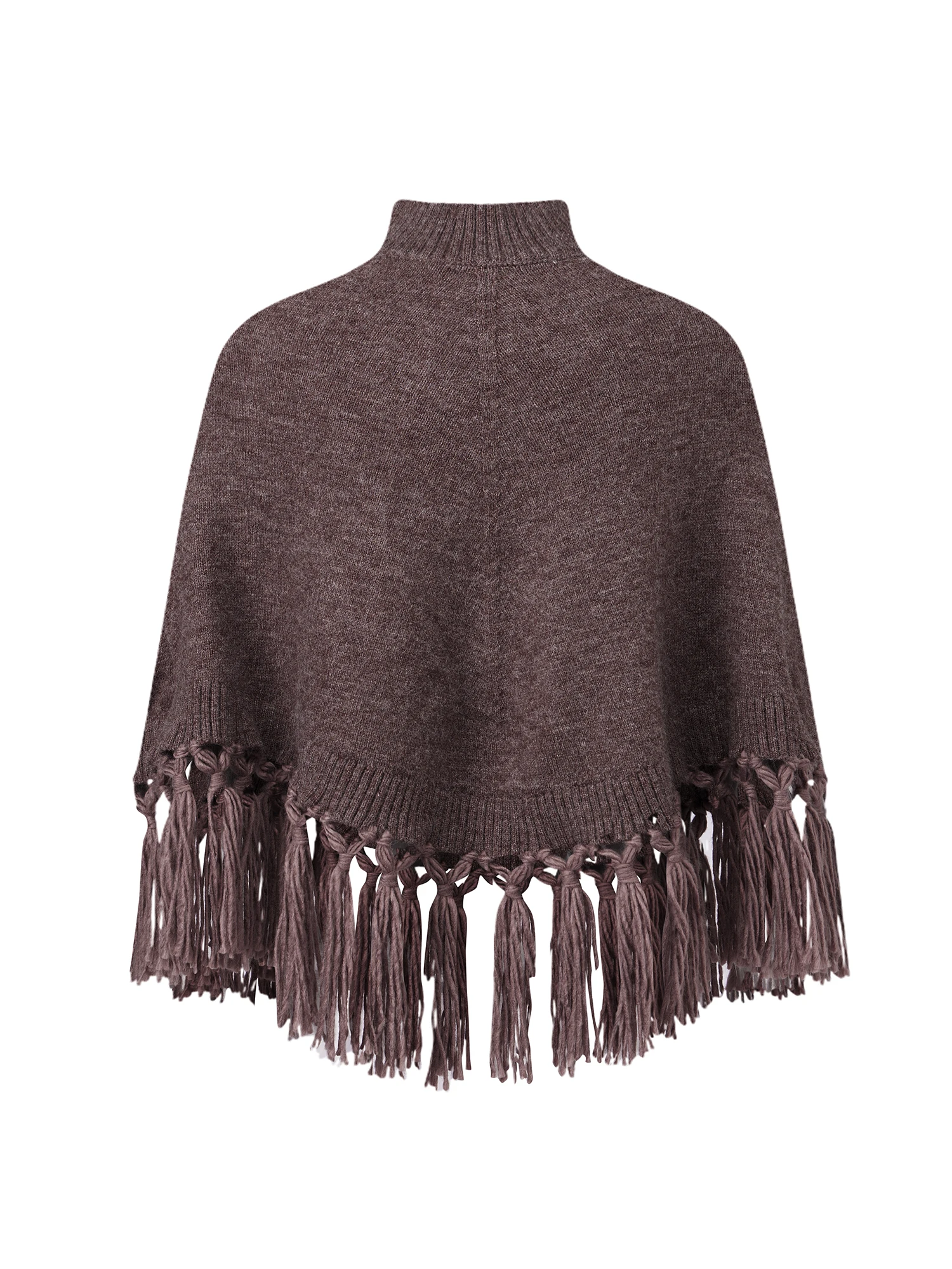 

Women s Oversized Knit Turtleneck Poncho with Fringe Detail Warm Winter Cape Shawl in Solid Color Chunky Sweater Coat