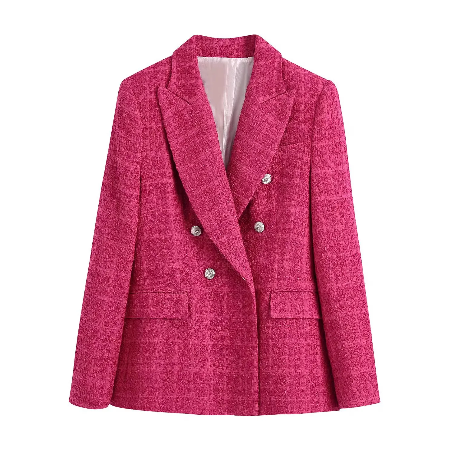 ZR-Blazer croisé texturé pour femmes, manteaux de style européen et américain, vêtements pour femmes, petit costume