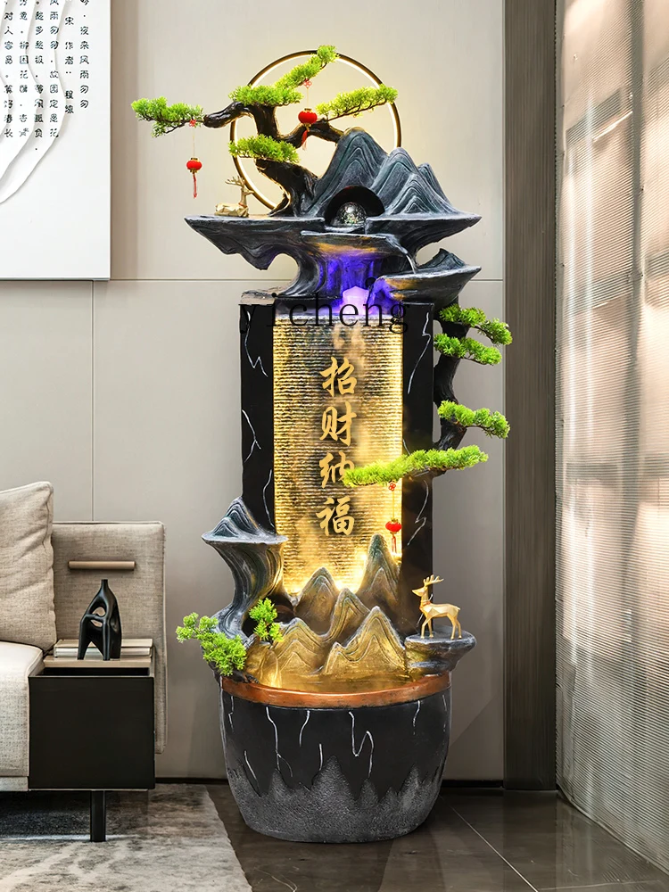 ZC New Chinese Style Artificial Mountain and Fountain Decoration Living Room Office Humidifier Floor-Standing Decorations