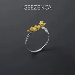 GEEZENCA 925 Sterling Silver 3D Sleepy Cat Fish Open Ring For Women Cute Unique Original Design Resizable Rings 2024 New Gift