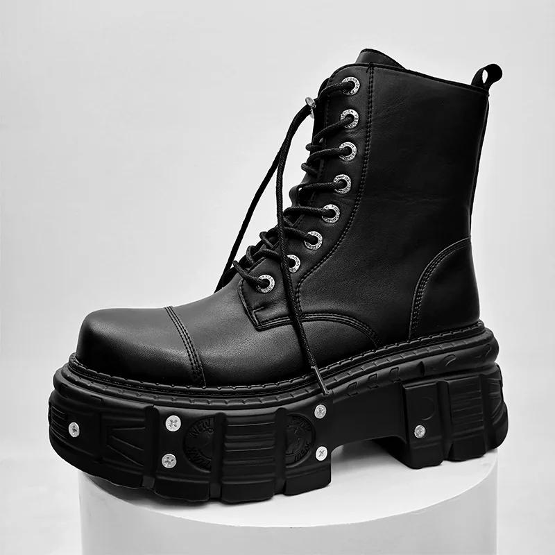 New Style Fashion Boots for Men Rivet Punk Style Motorcycle Boots Height Increasing Thick Soled Knight Boots Trend Casual Shoes