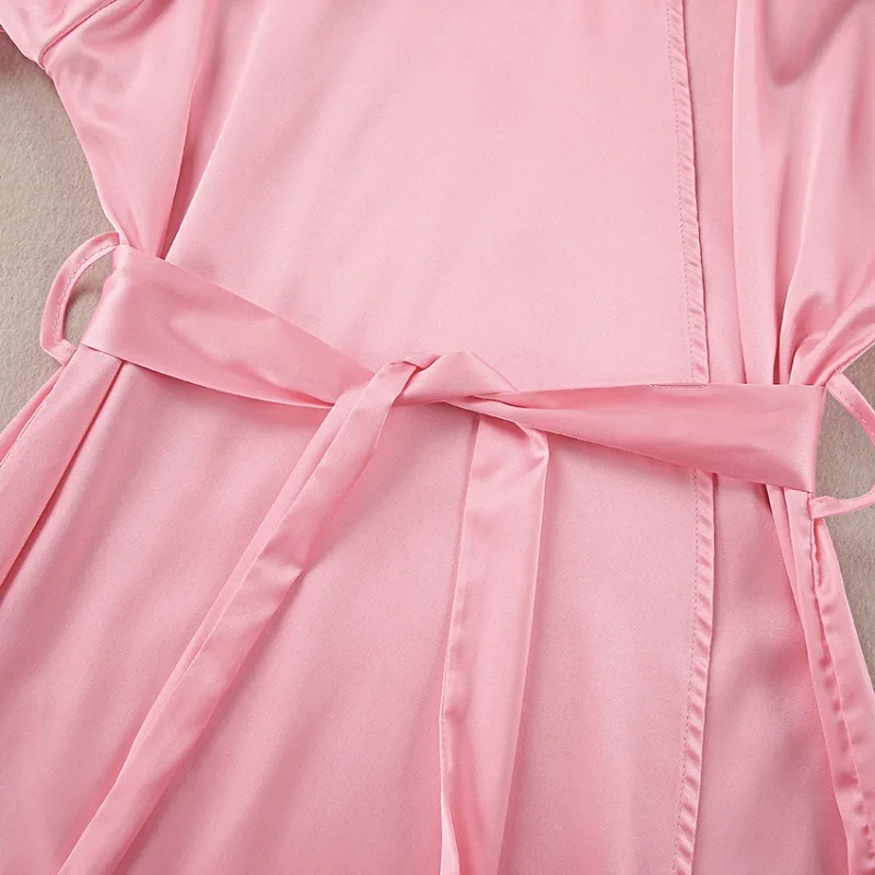 Light Luxury Autumn Morning Robe Nightgown 2025 European American Style Comfortable Silk Satin Pajamas for Women’s Loungewear