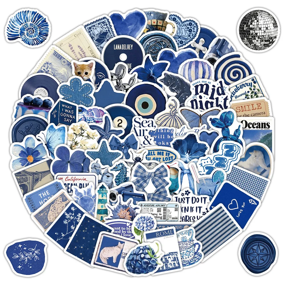 

103PCS Dark Blue INS Style Stickers Creative Decoration Laptop Phone Case Skateboard Waterproof Toy Gift Stickers