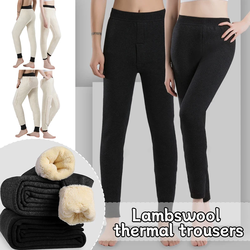 M-3XL Winter Fleece Pants Slim Warm High Waist Men Women Thick Plush Wool Trousers Legging Thermal Cold Resistant Pants