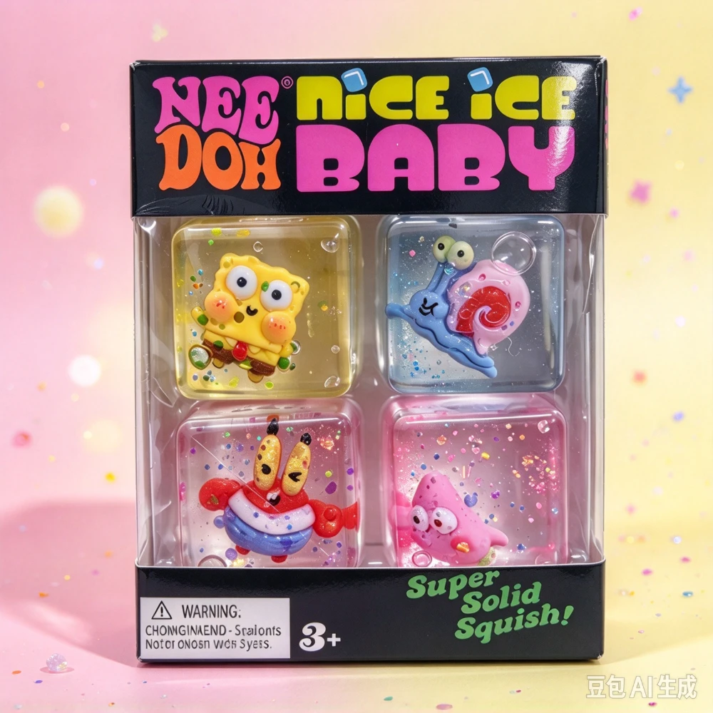 4 Stück NeeDoh Nice Ice Baby Eiswürfel-Quetschspielzeug, langsam zurückfederndes Anti-Angst-Sensorik-Fidget-Spielzeug, Stressabbau-Geschenk für Kinder und Erwachsene – Detail 4